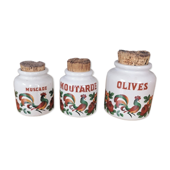Series of 3 spice jars Digoin Le Moulin des Loups