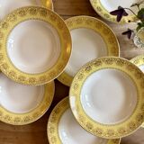Lot de 12 assiettes creuses vintage jaunes, blanches et dorées