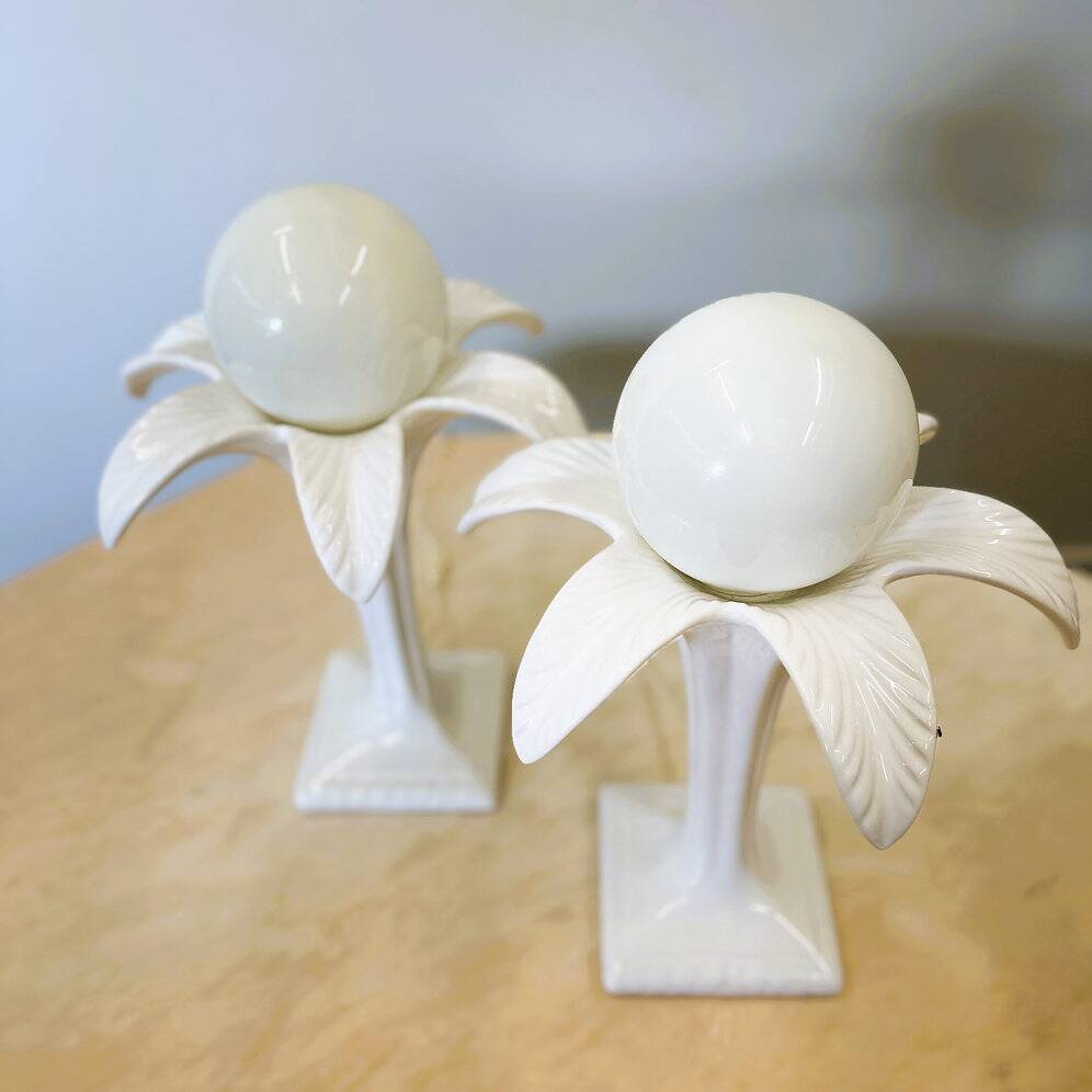 Pair of white ceramic palm tree lamps by Michael Andersen, 1970s