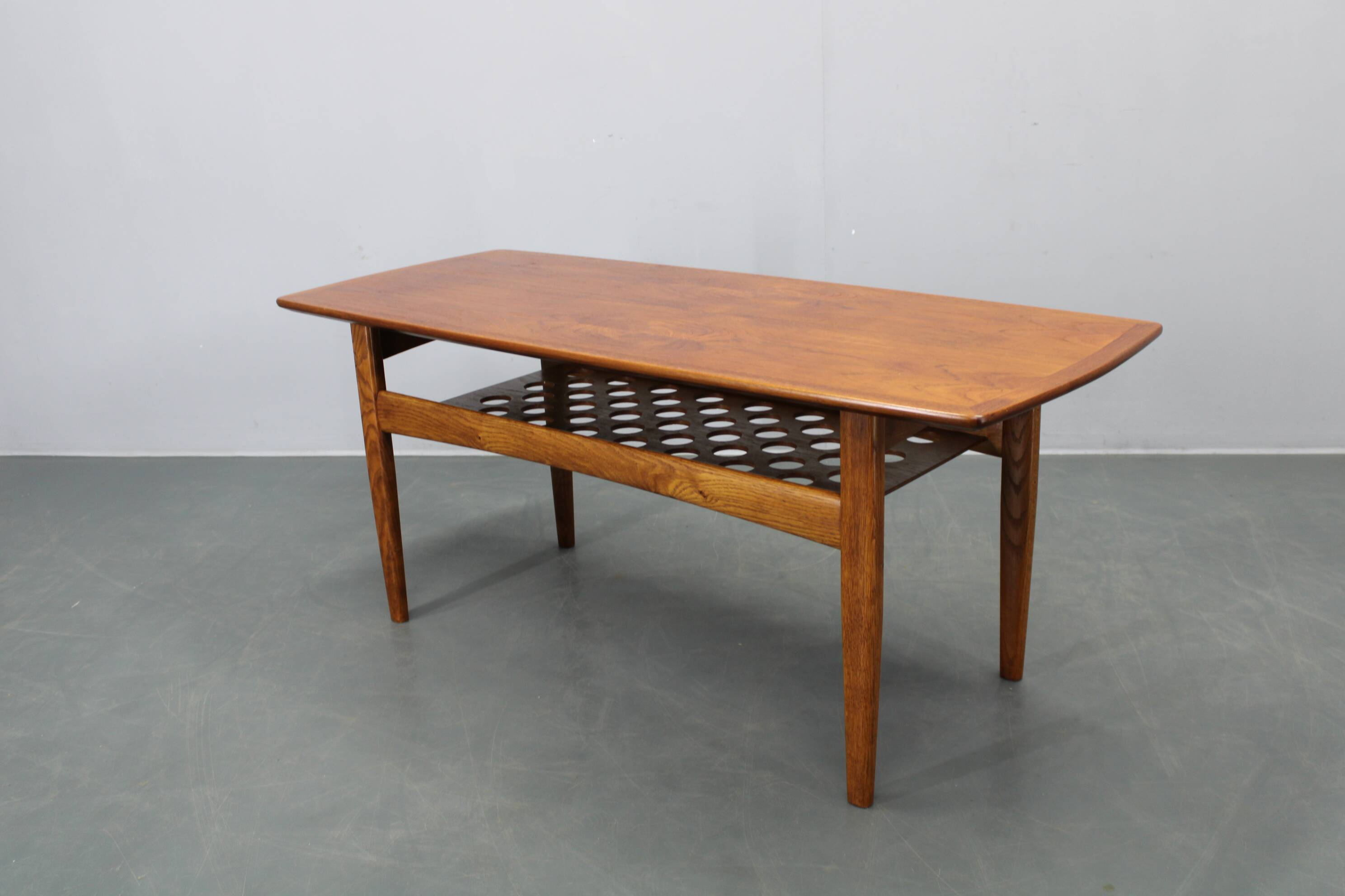 Danish midcentury coffee table with teak veneer and oak base, 1960s