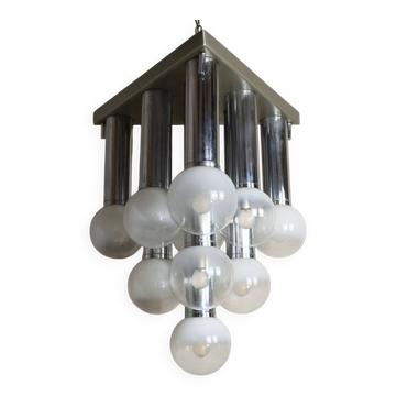 Chandelier with satin glass lights, Italy, 1970s
