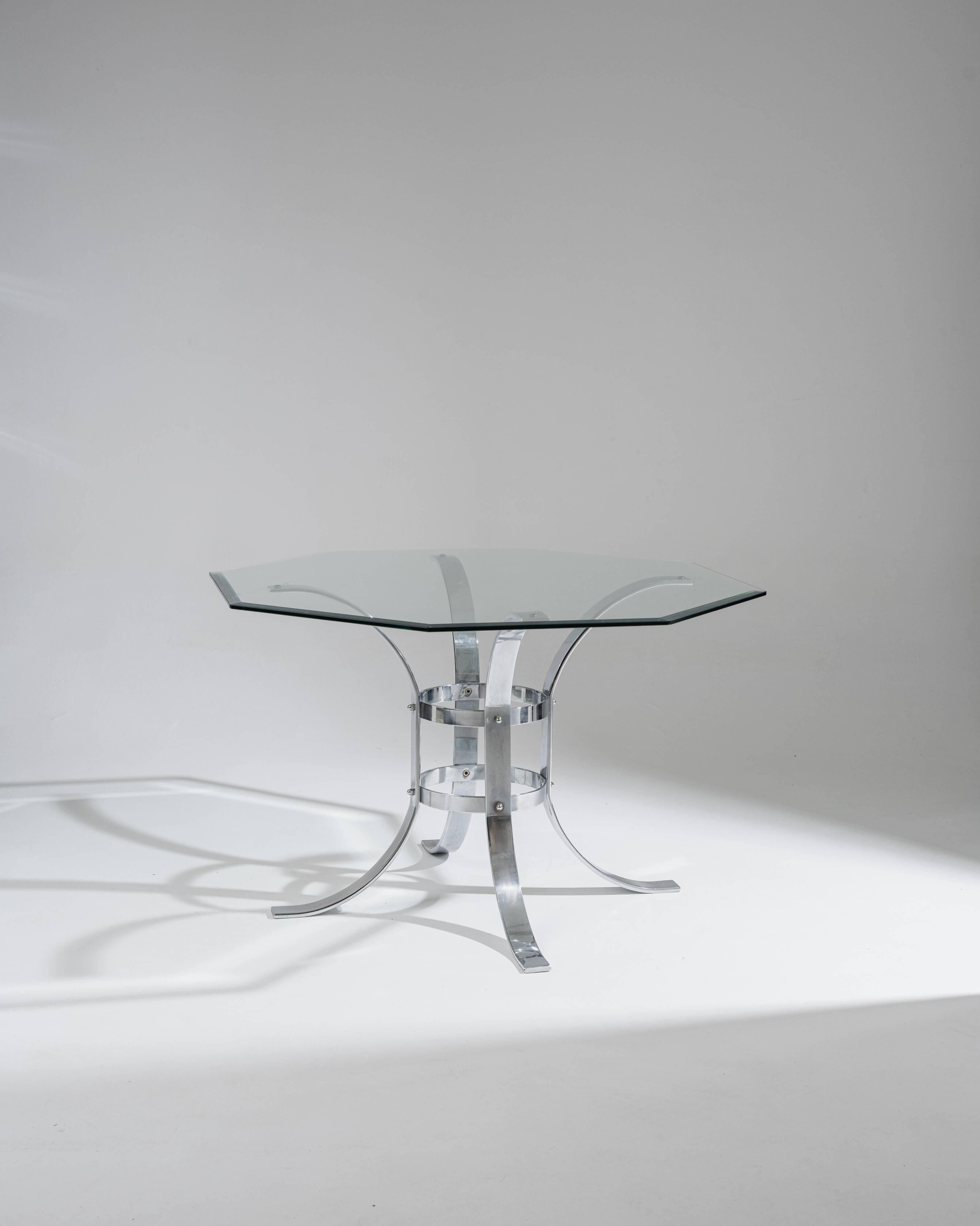 Octagonal glass and metal dining table, 1970s