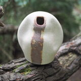 Free-form Soliflore - cracked white enamel - organic ceramic - 80s