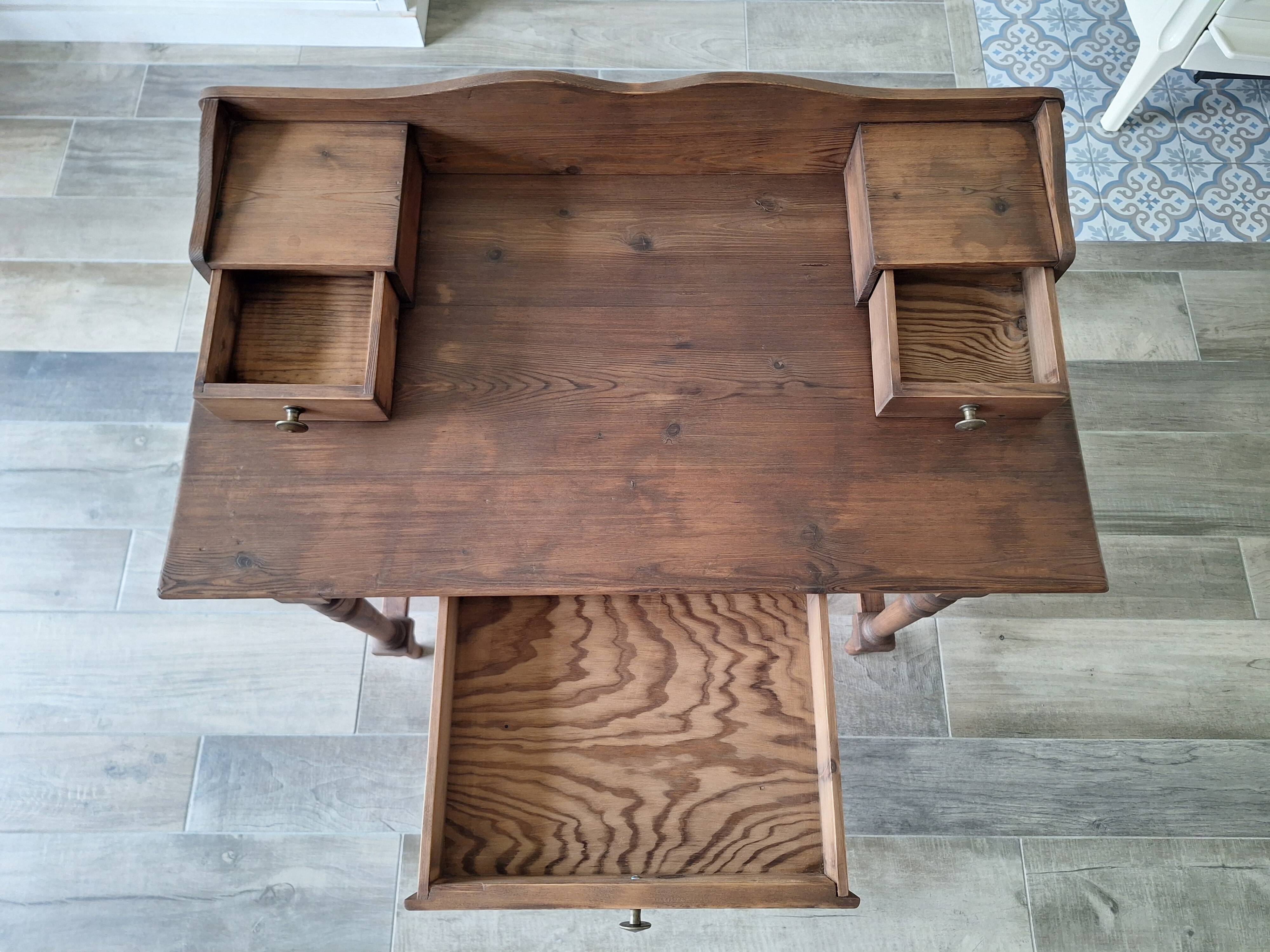 Antique solid wood desk with tiers – metal handles