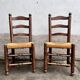 Pair of vintage Brutalist chairs made of wood and straw