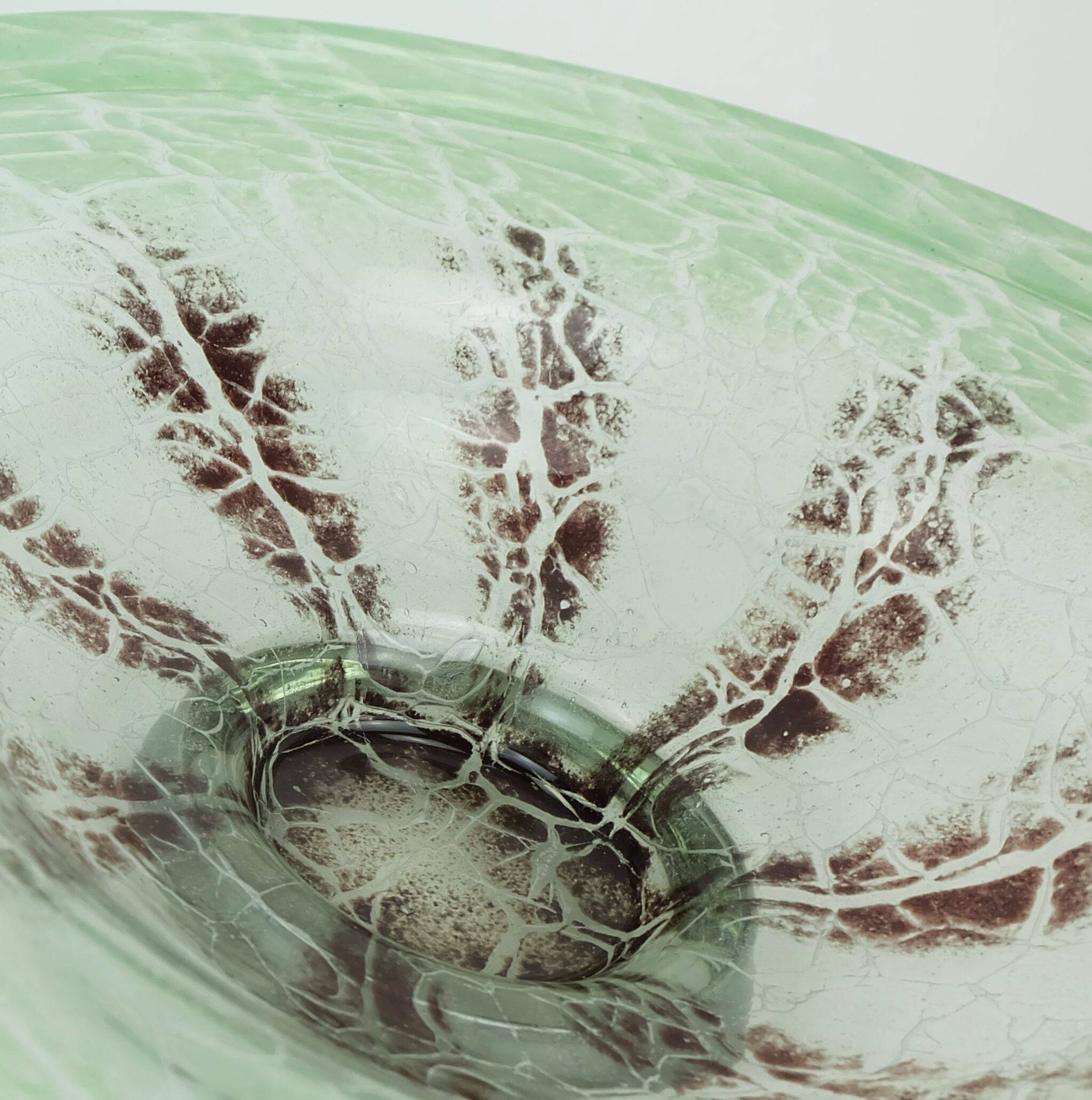 fantastic large WMF art deco ikora glass BOWL karl wiedmann 1930s green and