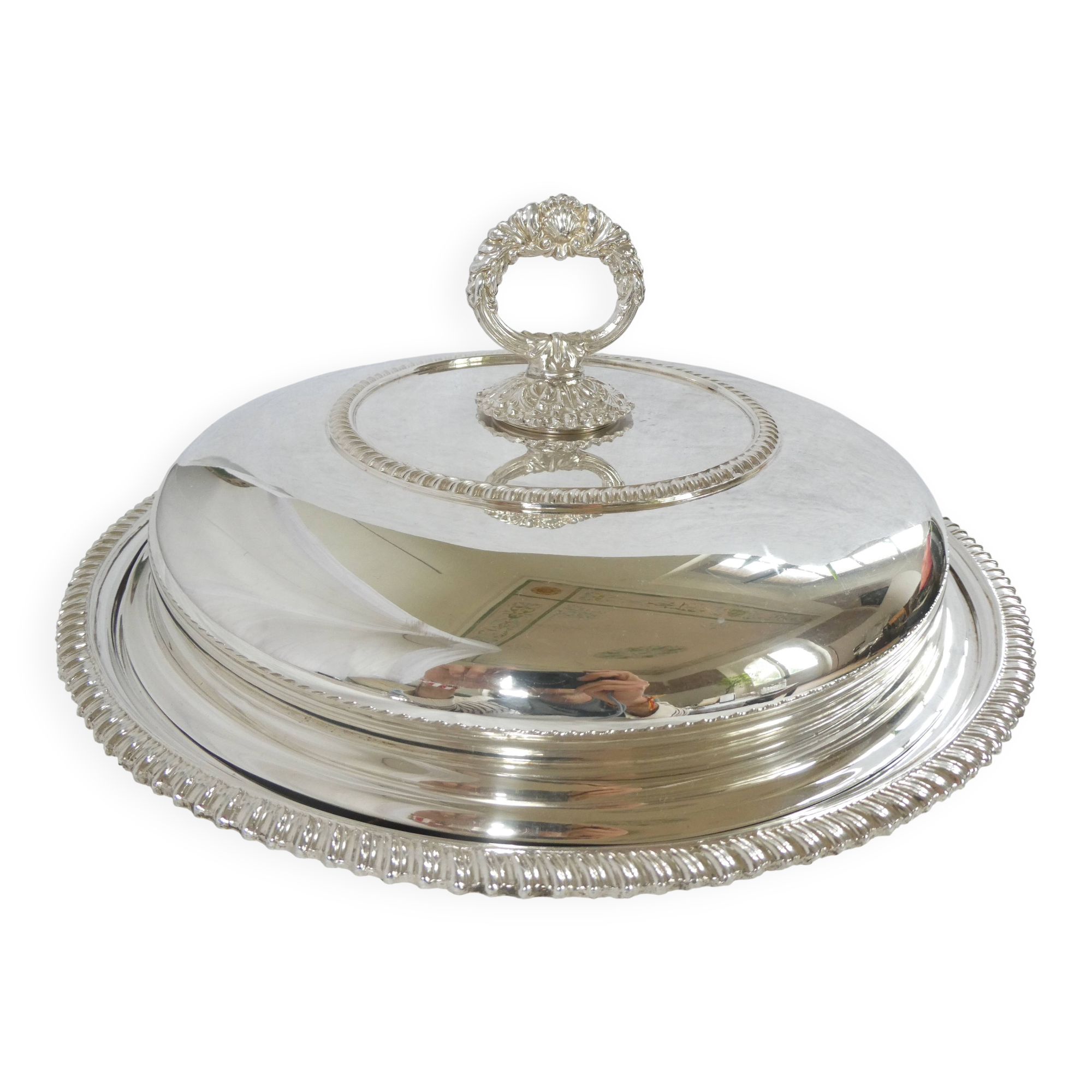 Rare large English silver-plated vegetable dish with compartments
