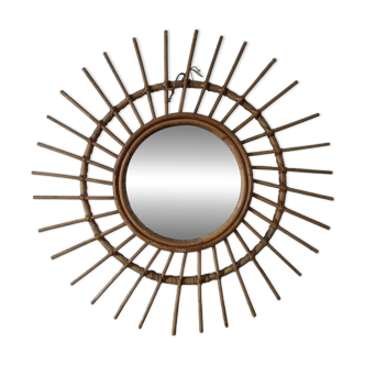 Miroir soleil en rotin vintage