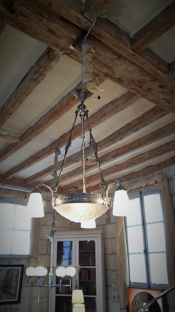Chandelier Muller brothers Lunéville time Bowl Deco