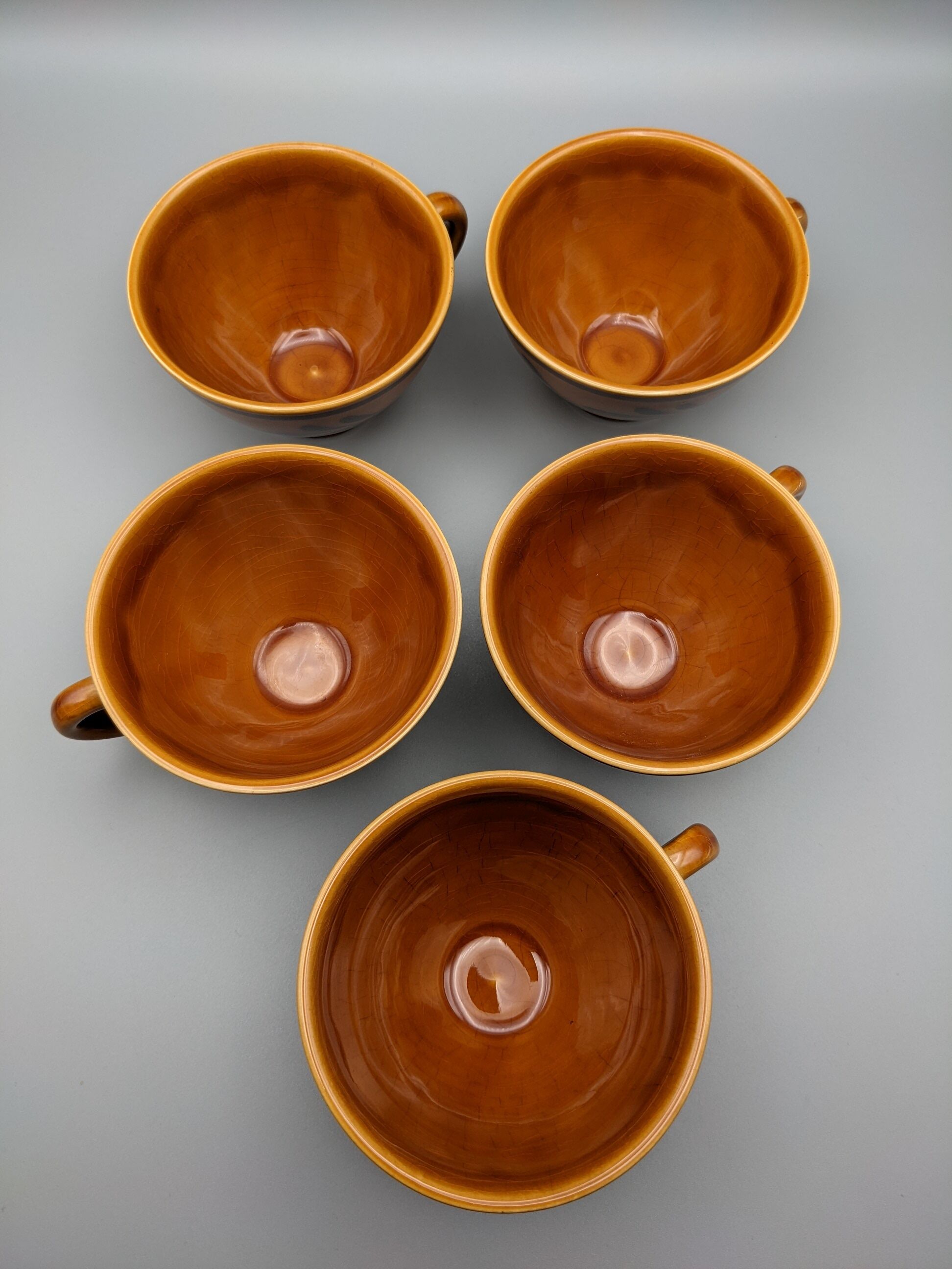 Set of 5 cups or cracked ceramic cider bowl argoat gourin bretagne