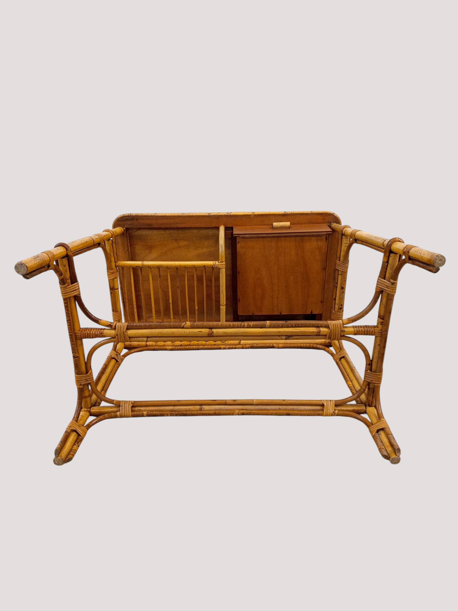 Vintage rattan and bamboo desk or dressing table (81x47 cm) – Riviera style,