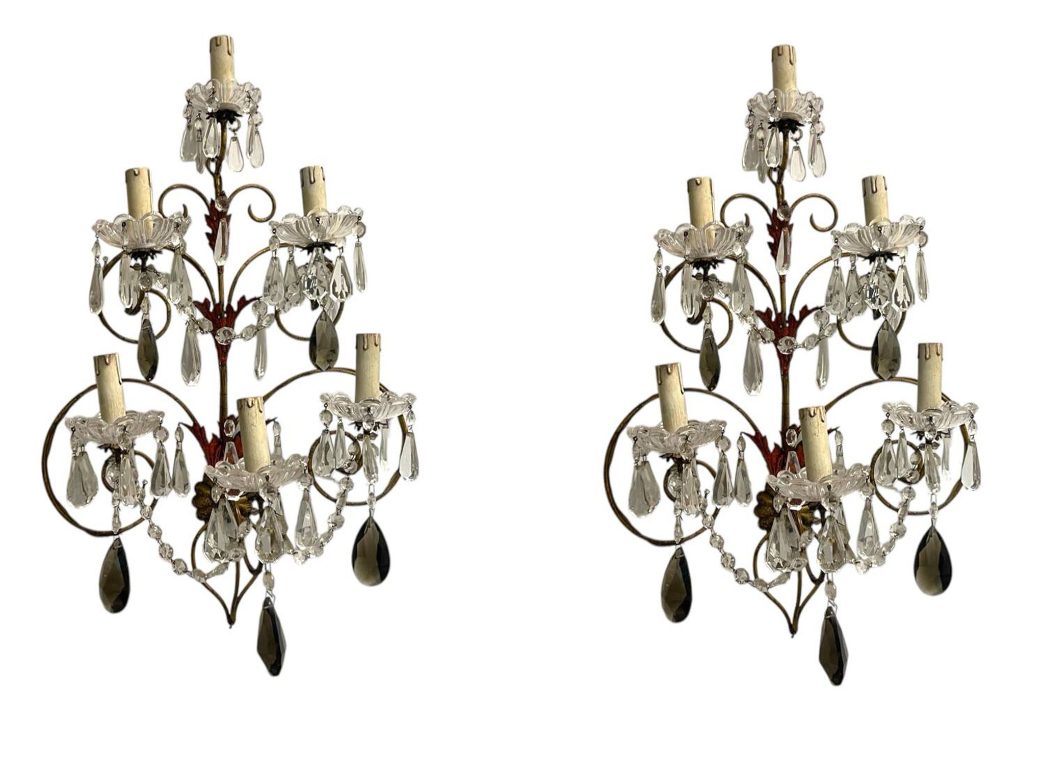 Florentine Tole Crystal Sconces Set of 2 1950’s