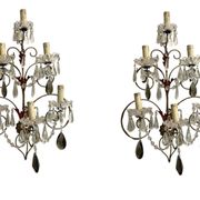 Florentine Tole Crystal Sconces Set of 2 1950’s