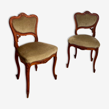 Lot 2 old Louis XV style carved solid walnut chairs late 19th century