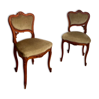 Lot 2 old Louis XV style carved solid walnut chairs late 19th century