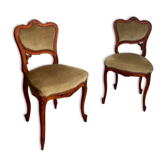 Lot 2 anciennes chaises  sculptées noyer massif style Louis XV fin 19 eme