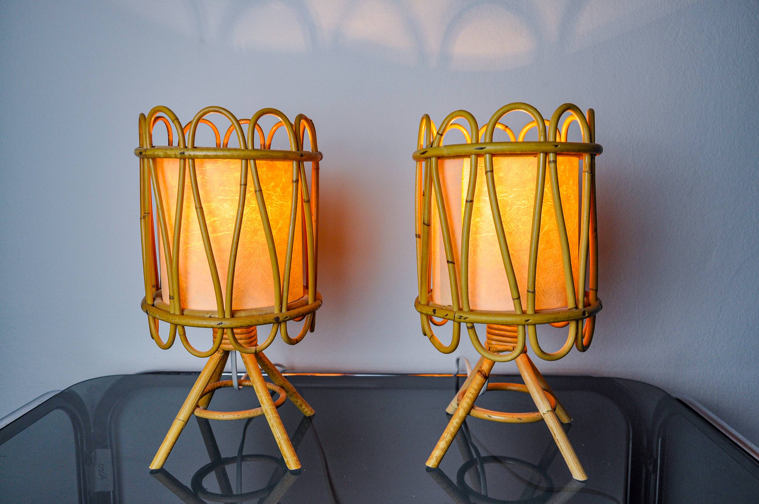 Pair of rattan table lamps, Italy, 1960