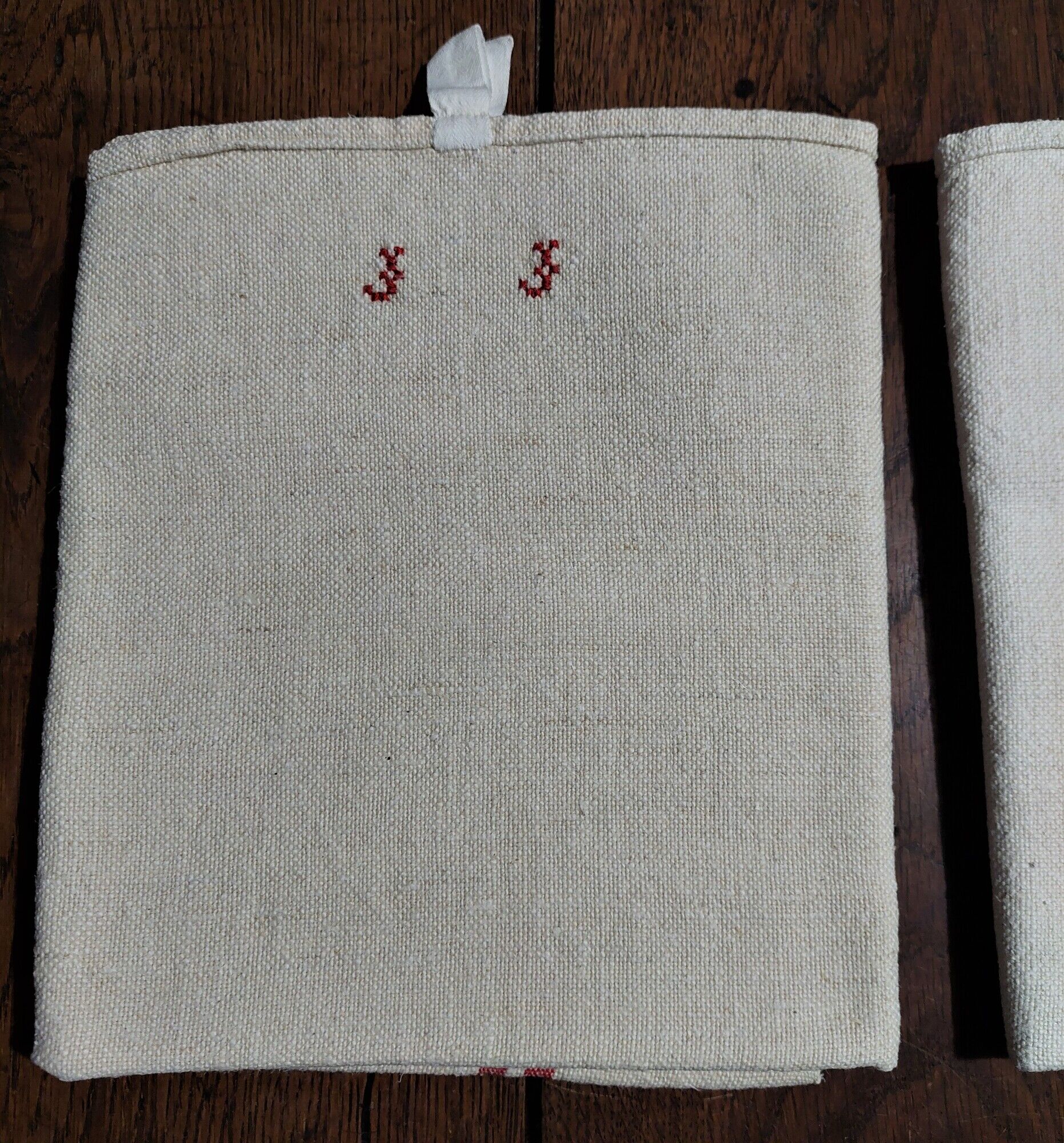 Old tea towels series of three monogram red J J hemp 57 X 90 cm