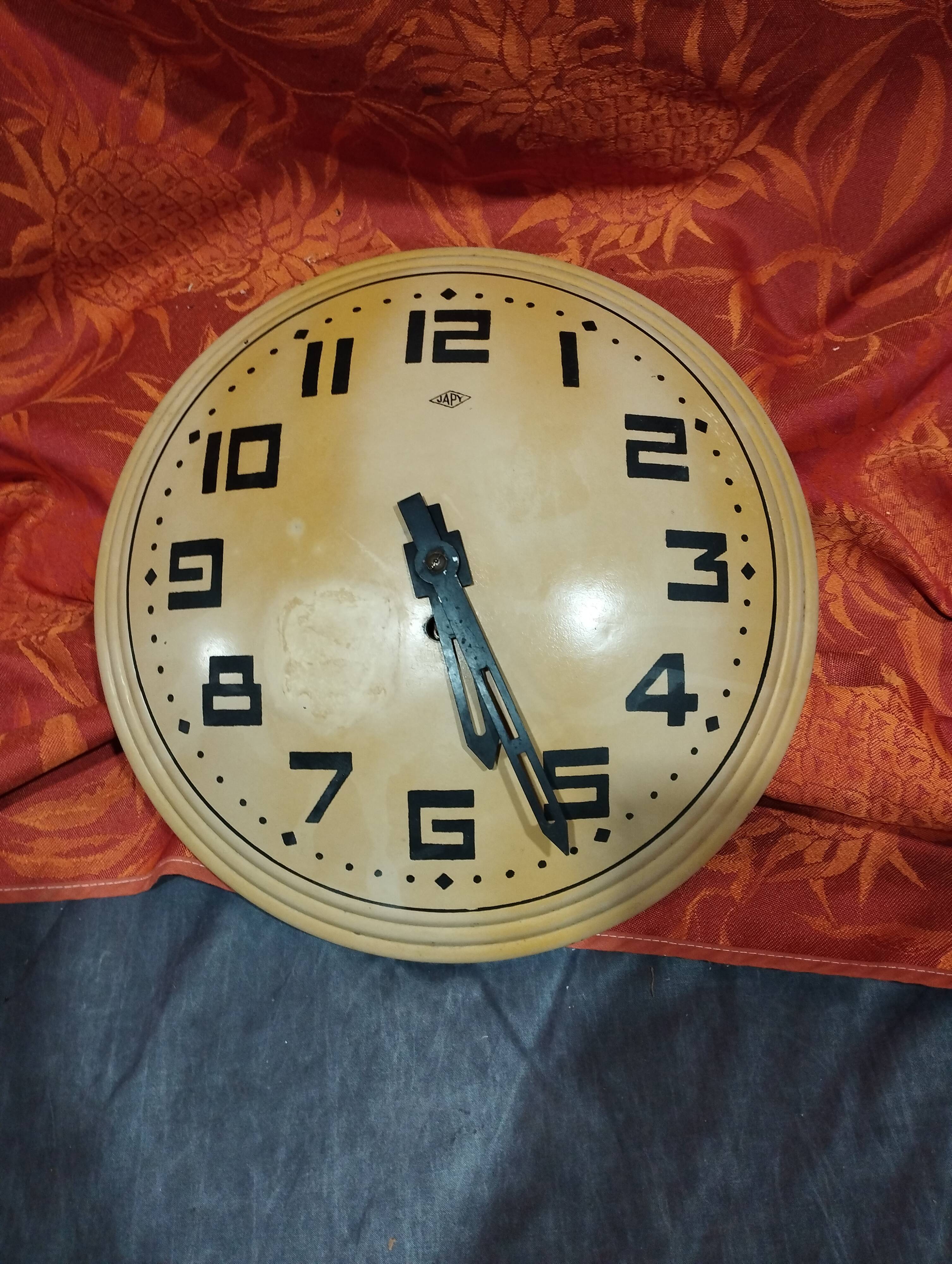 old JAPY mechanical sheet metal wall clock