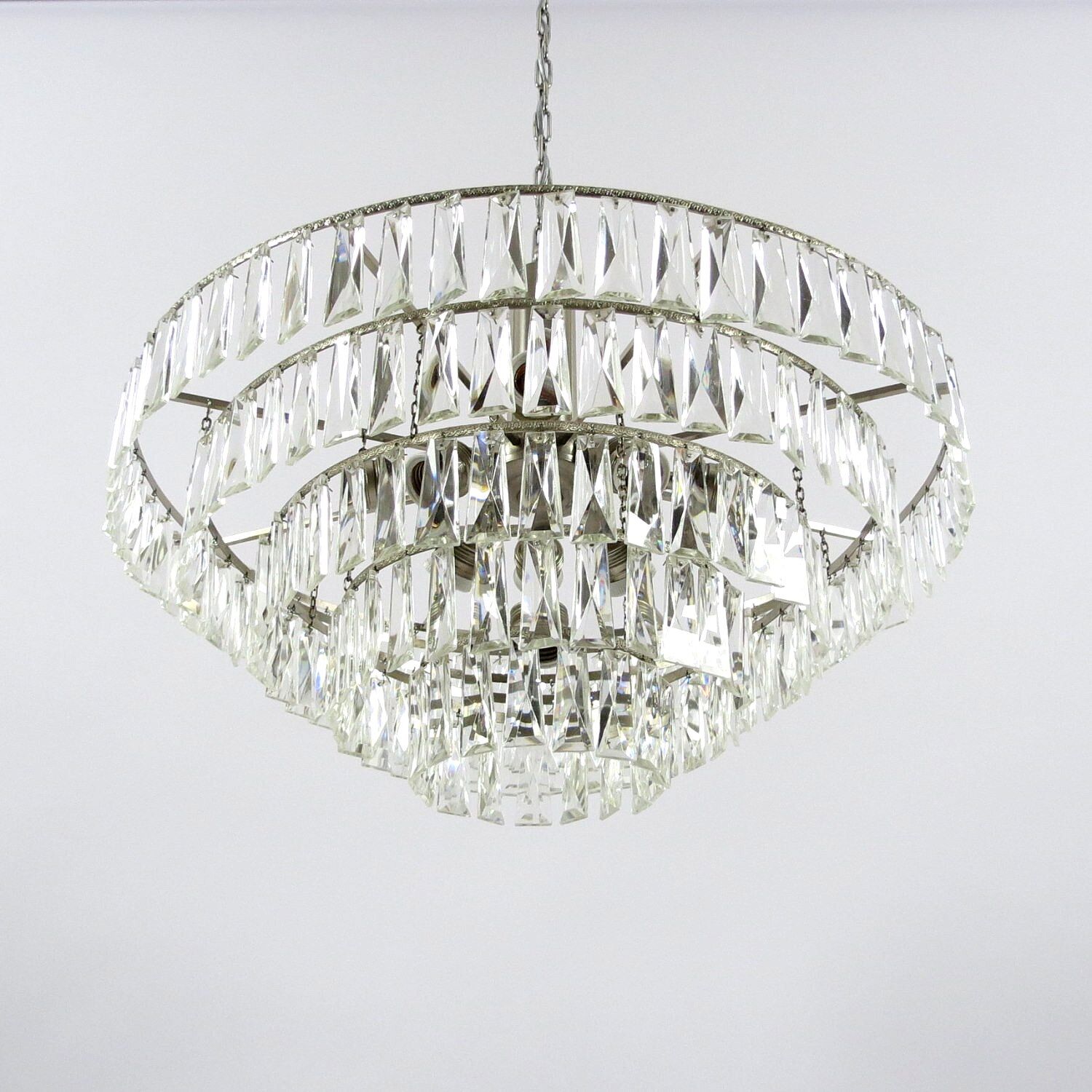 Glass and chrome metal chandelier, 1960