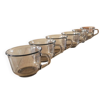 8 Arcoroc smoked glass cups