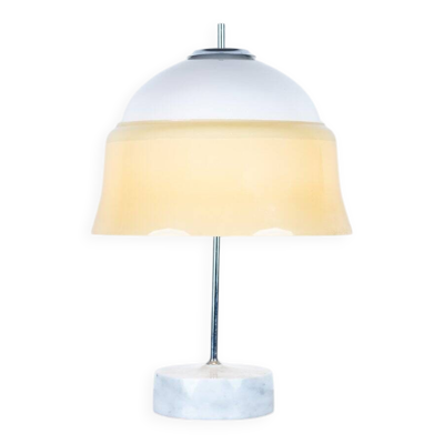 Lampe de bureau champignon en verre opalin et socle en marbre, 1960