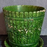 Flower pot and saucer in slip by G. De Bruyn 19th century