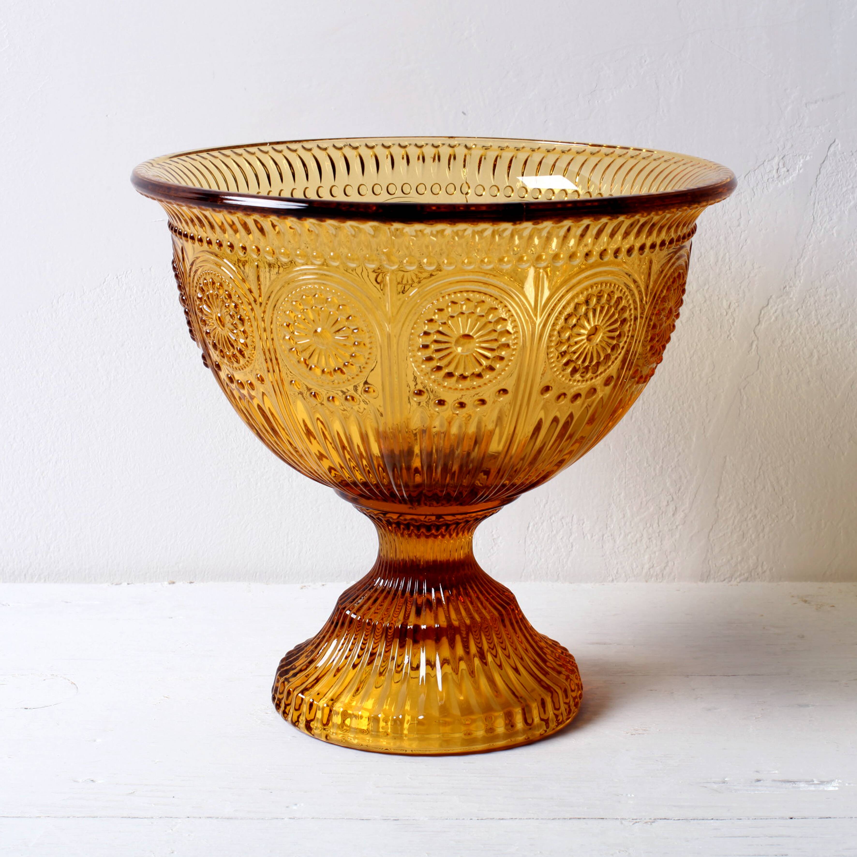 Mid-century Amber Honey Pedestal Bowl / Modern Vintage / Godinger / 1990s