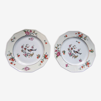 Lot de 2 assiettes décor floral porcelaine limoges a. lanternier & co début XXè