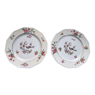 Lot de 2 assiettes décor floral porcelaine limoges a. lanternier & co début XXè