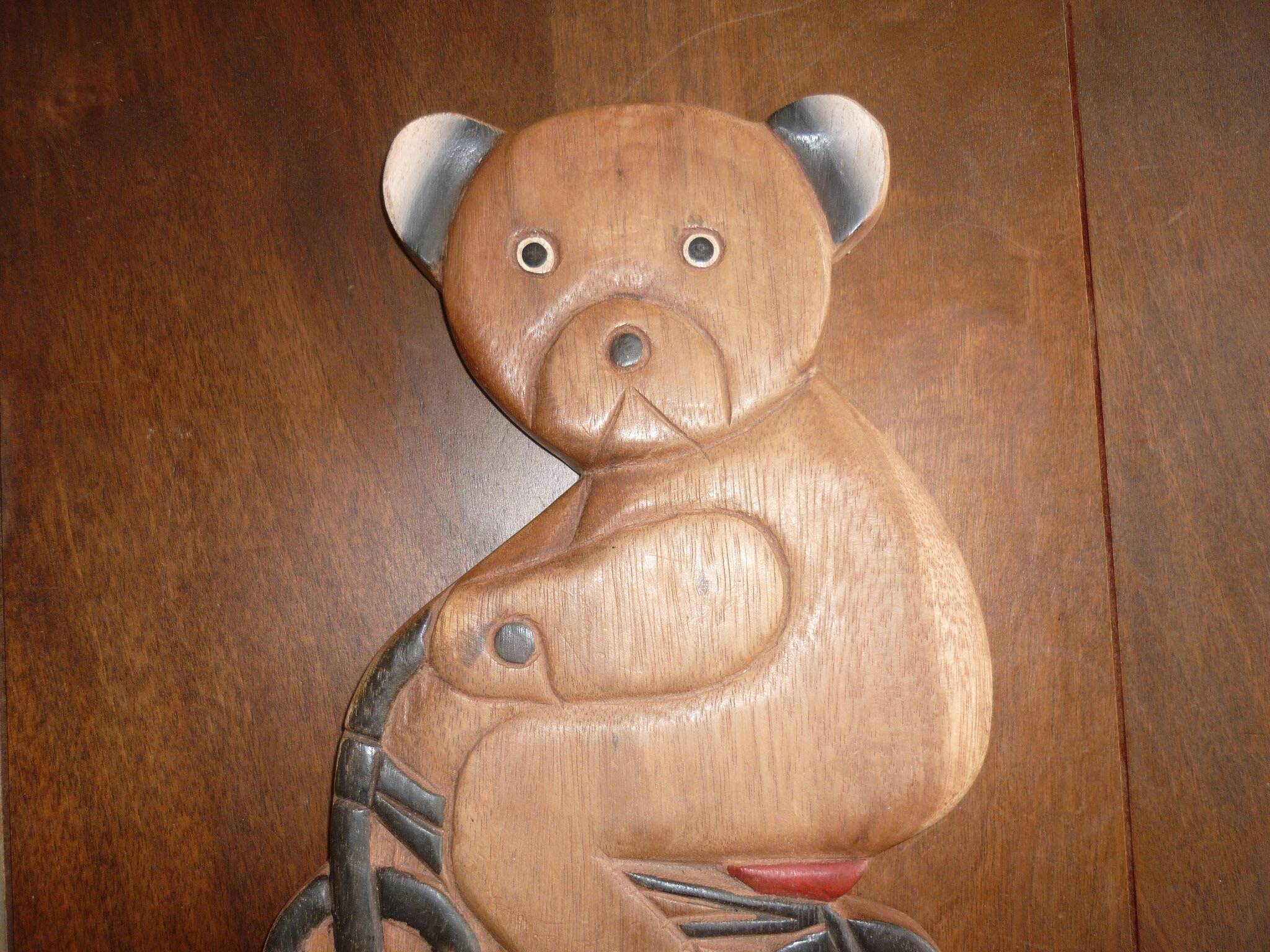 Vintage wooden bicycle bear coat rack