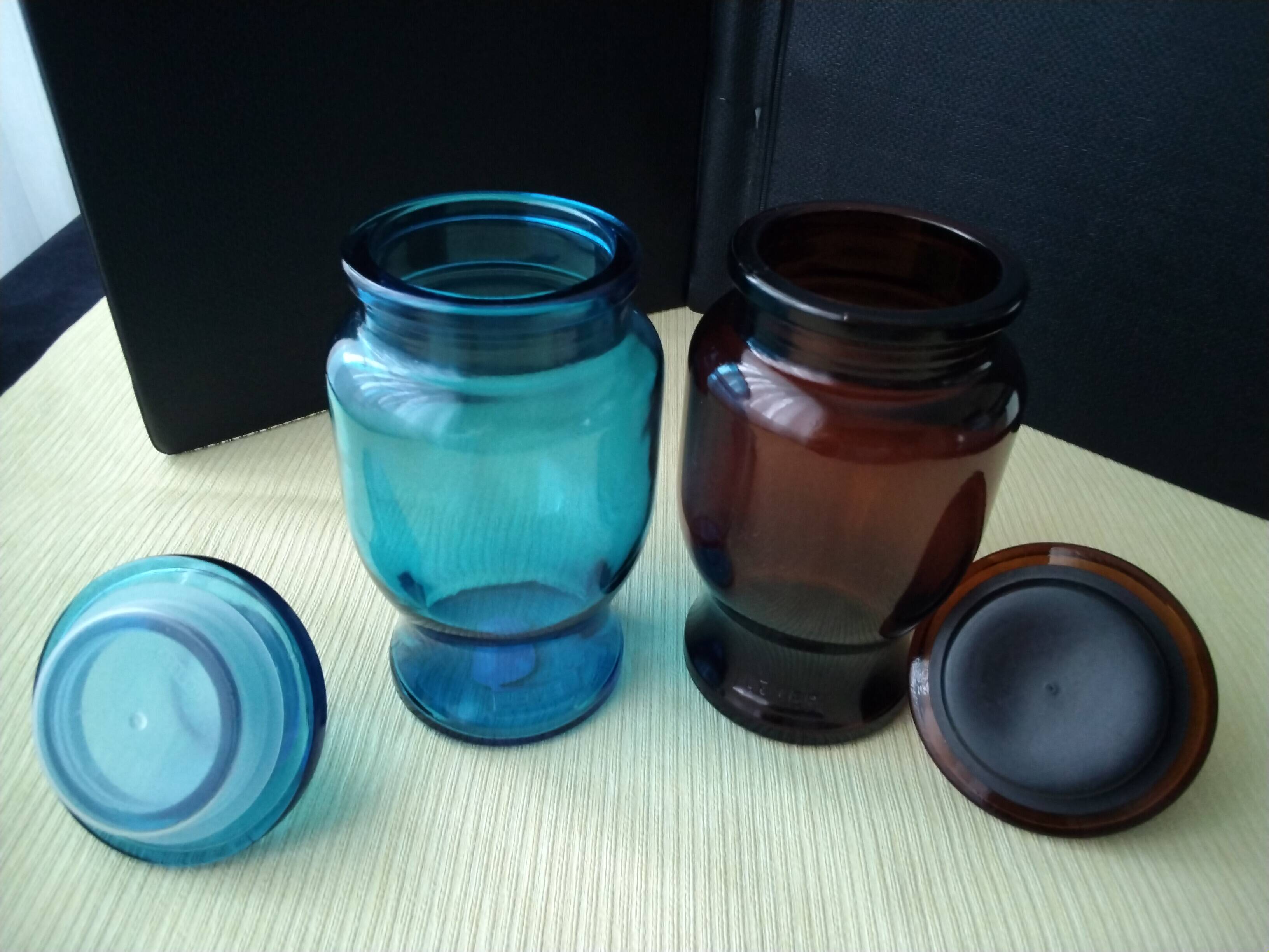 2 moulded pressed glass jars 1970s