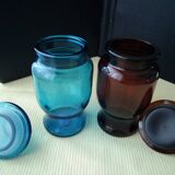 2 moulded pressed glass jars 1970s