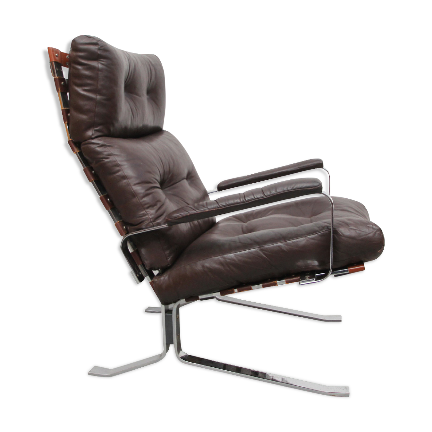 Fauteuil en cuir marron 1970