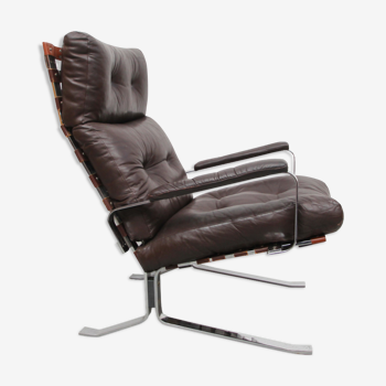 Fauteuil en cuir marron 1970