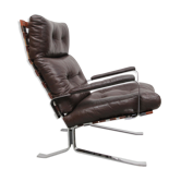 Fauteuil en cuir marron 1970