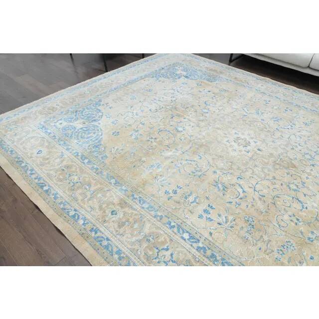 1960s Vintage Persian Handmade Wool Cotton Brown Area Rug 292x389