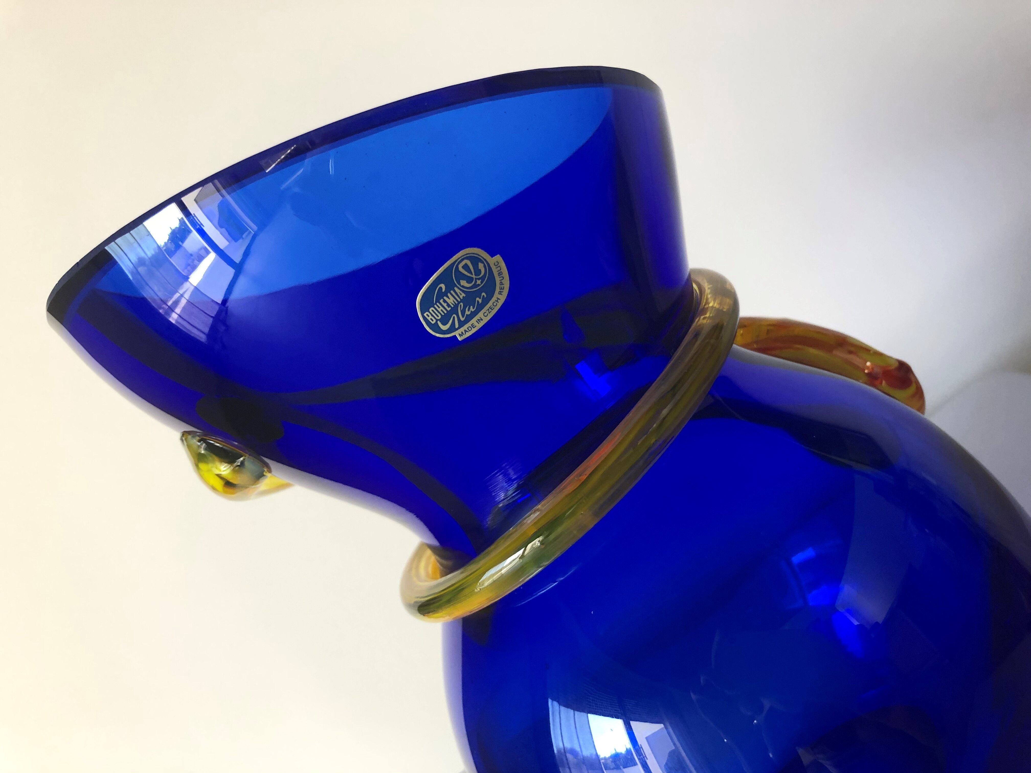 Blue bohemian glass vase