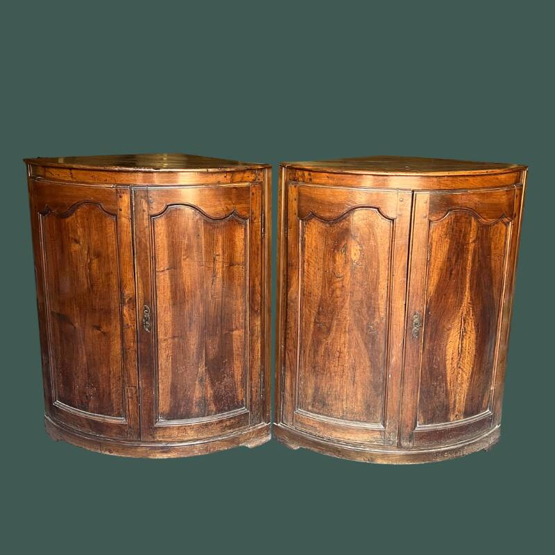 Pair of antique quarter-round corner cabinets in solid wood – Louis XV style