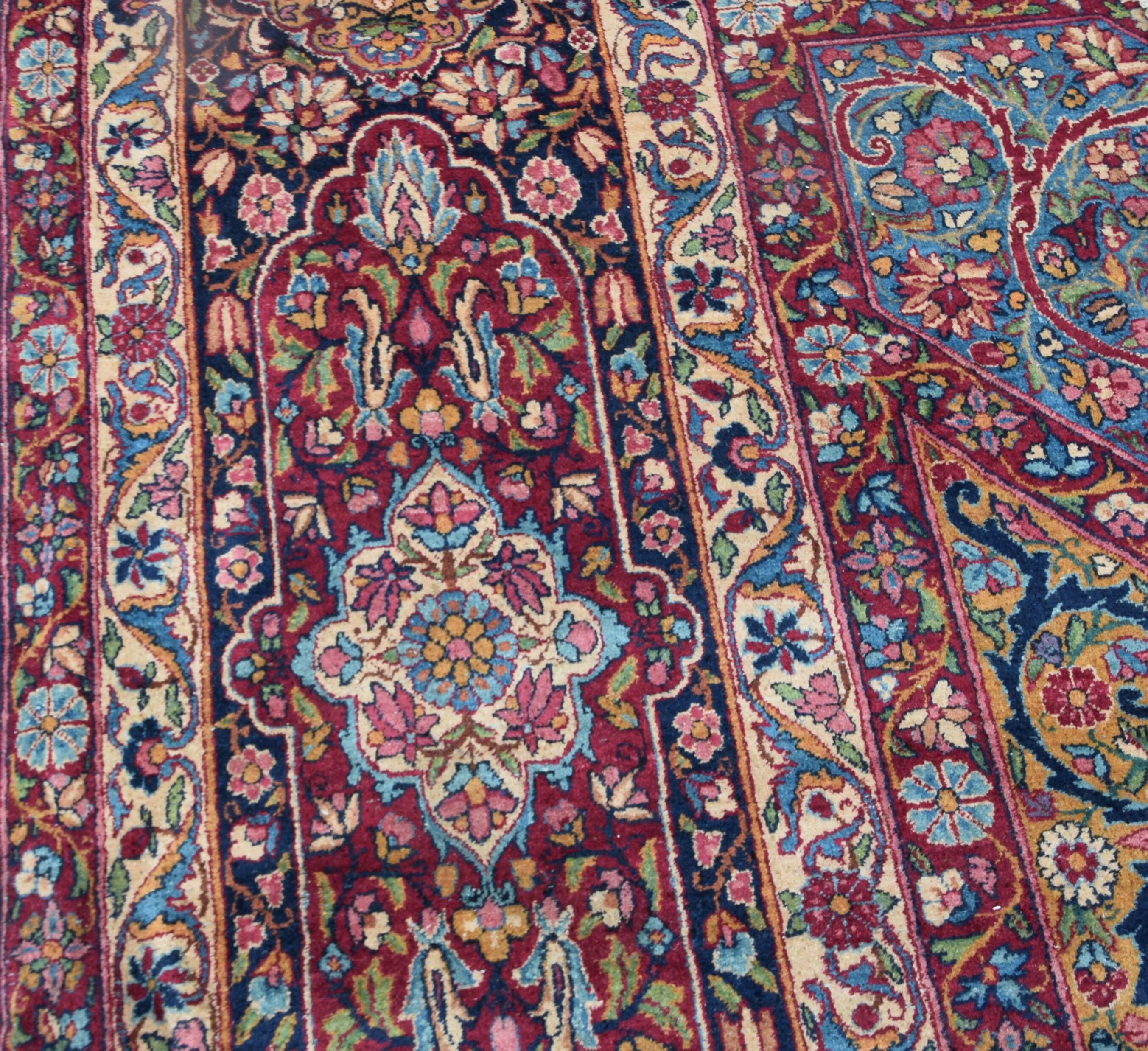 Large Antique Iranian Oriental Rug: Yazd: 4.45 X 3.30 Meters