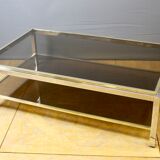 Coffee table with double trays in chrome and gold around 1970