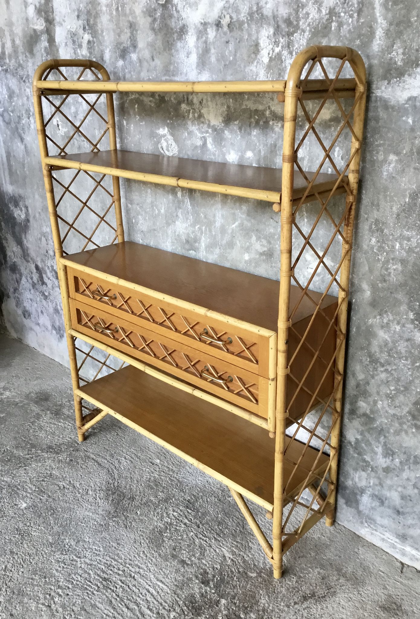 Rattan bookcase, vintage 1960