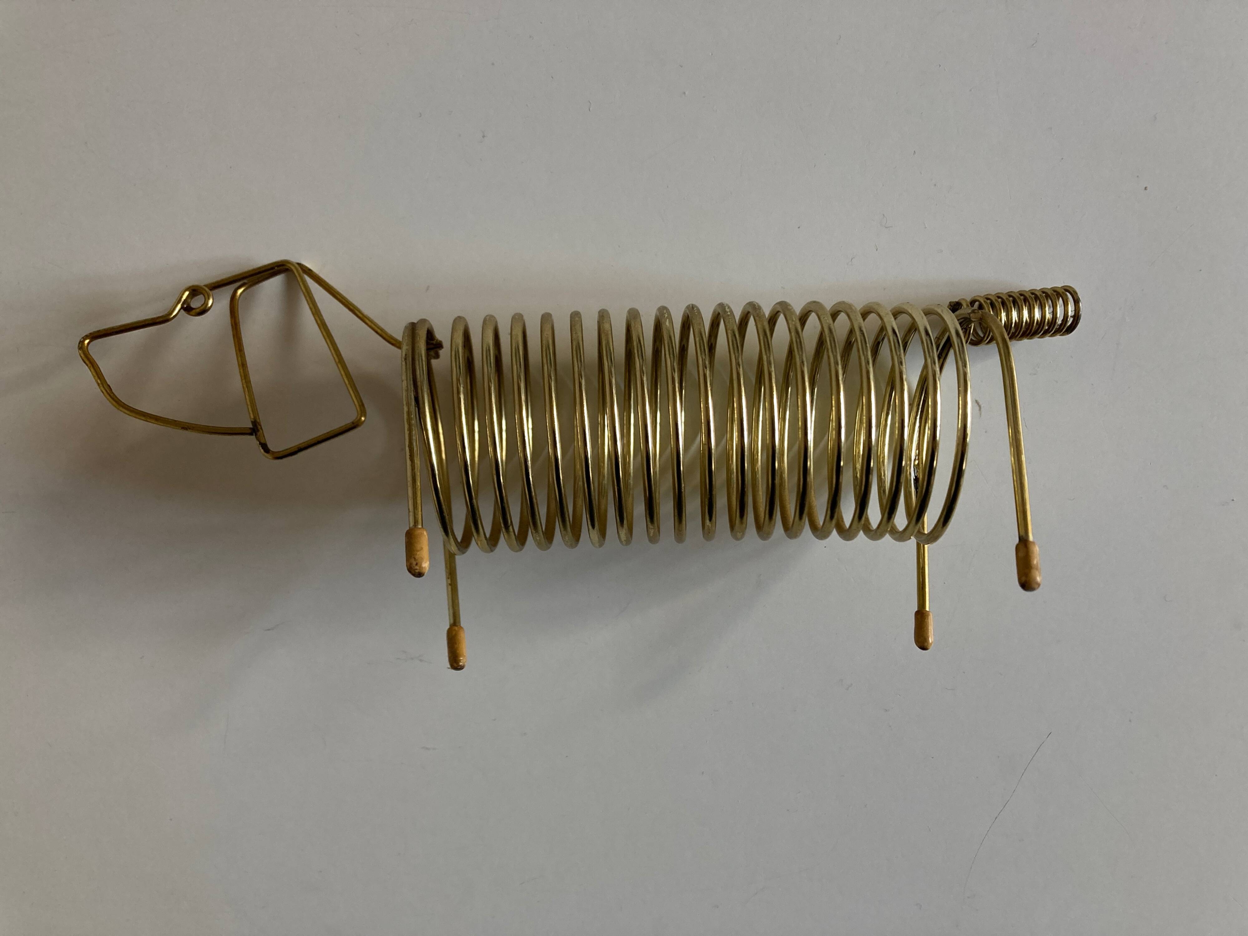 Dachshund dog desk letter holder in gold metal 1970