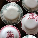 6 deep plates Marsac red Digoin Terre de fer green