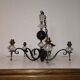 Lustre moderniste en fer forgé, laiton et cristal de Sèvres, 1950