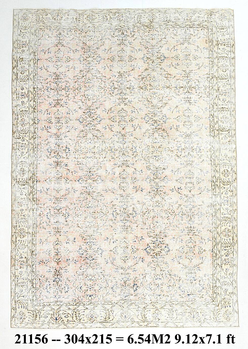 7x10 Blush Pink All-Over Floral Anatolian Vintage Rug, 215x304Cm
