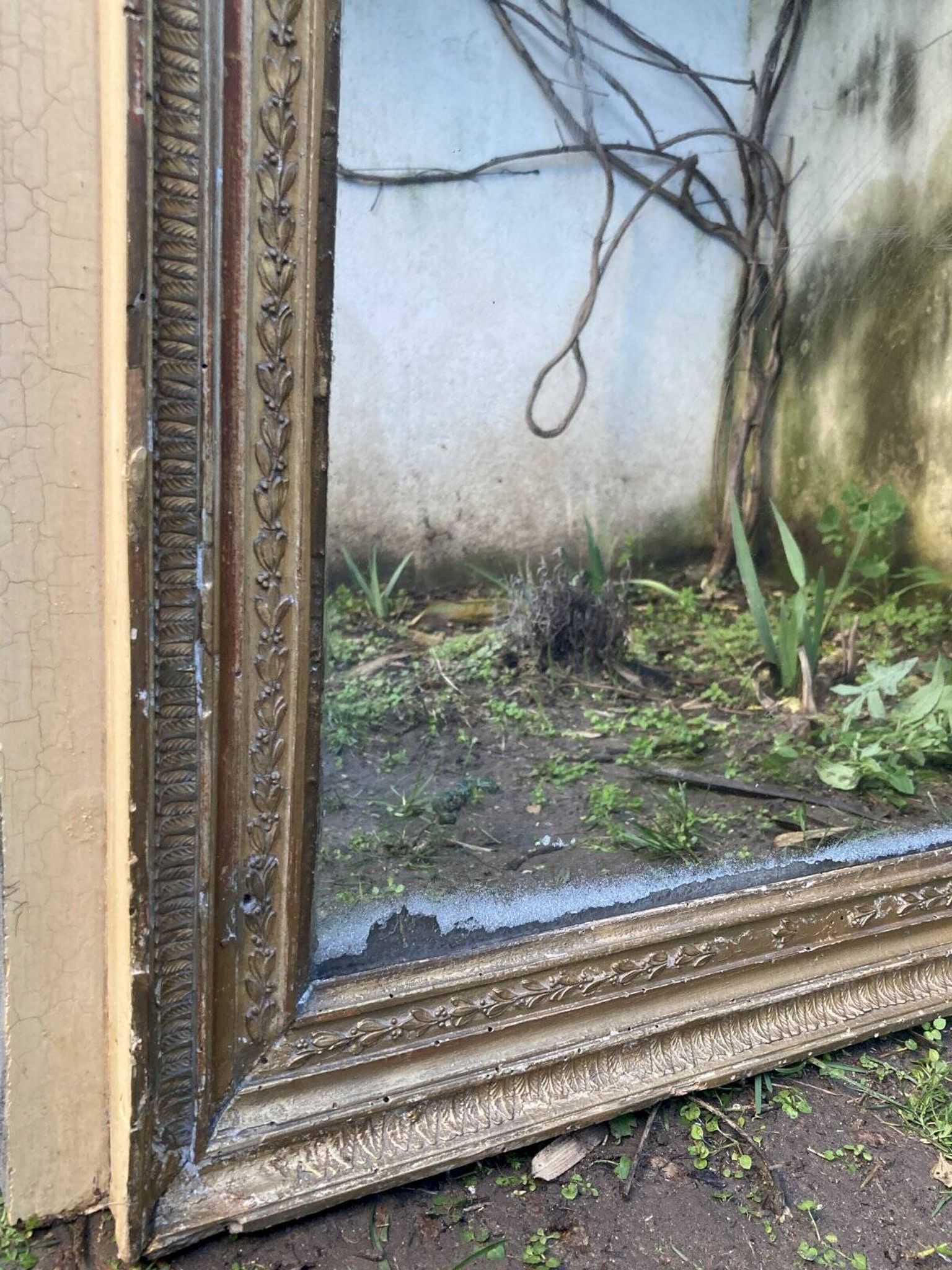 Antique overmantel mirror - decoration of palmettes and water leaves