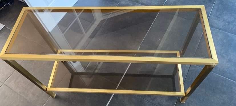 Console smoked glass and brass Italian design year 70 in the taste of nanda vigo