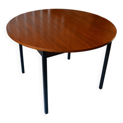 Table à manger Pierre Guariche teck et acier noir années 60 avec rallonge