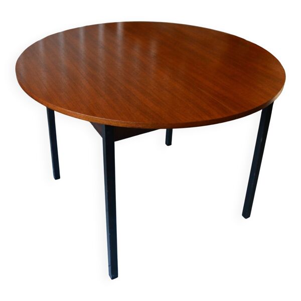 Table à manger Pierre Guariche teck et acier noir années 60 avec rallonge — Beyit